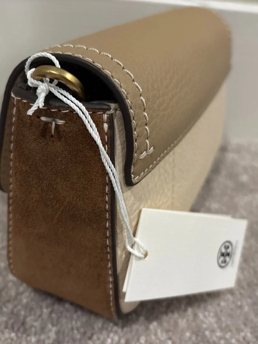 NEW Tory Burch Felix Mini Shoulder Flap Bag Taupe Brown White Black Gold